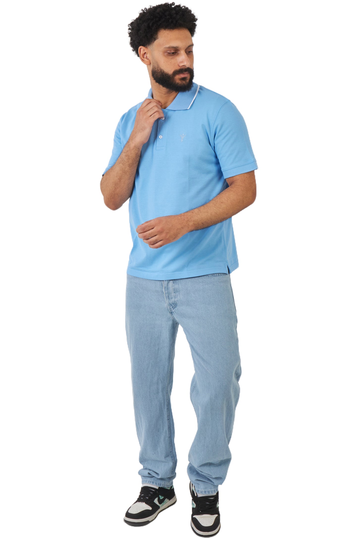 baby blue polo shirt