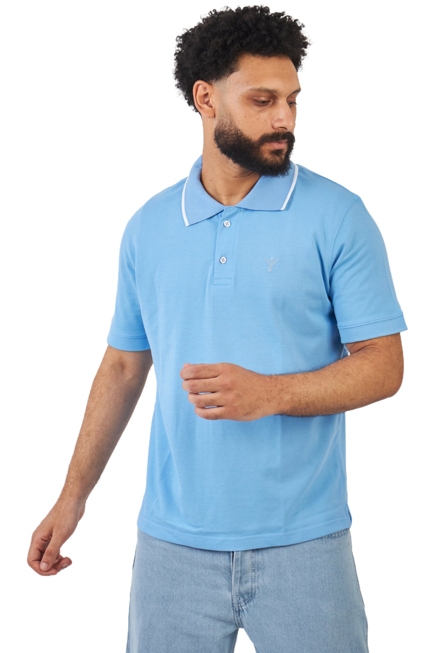 baby blue polo shirt