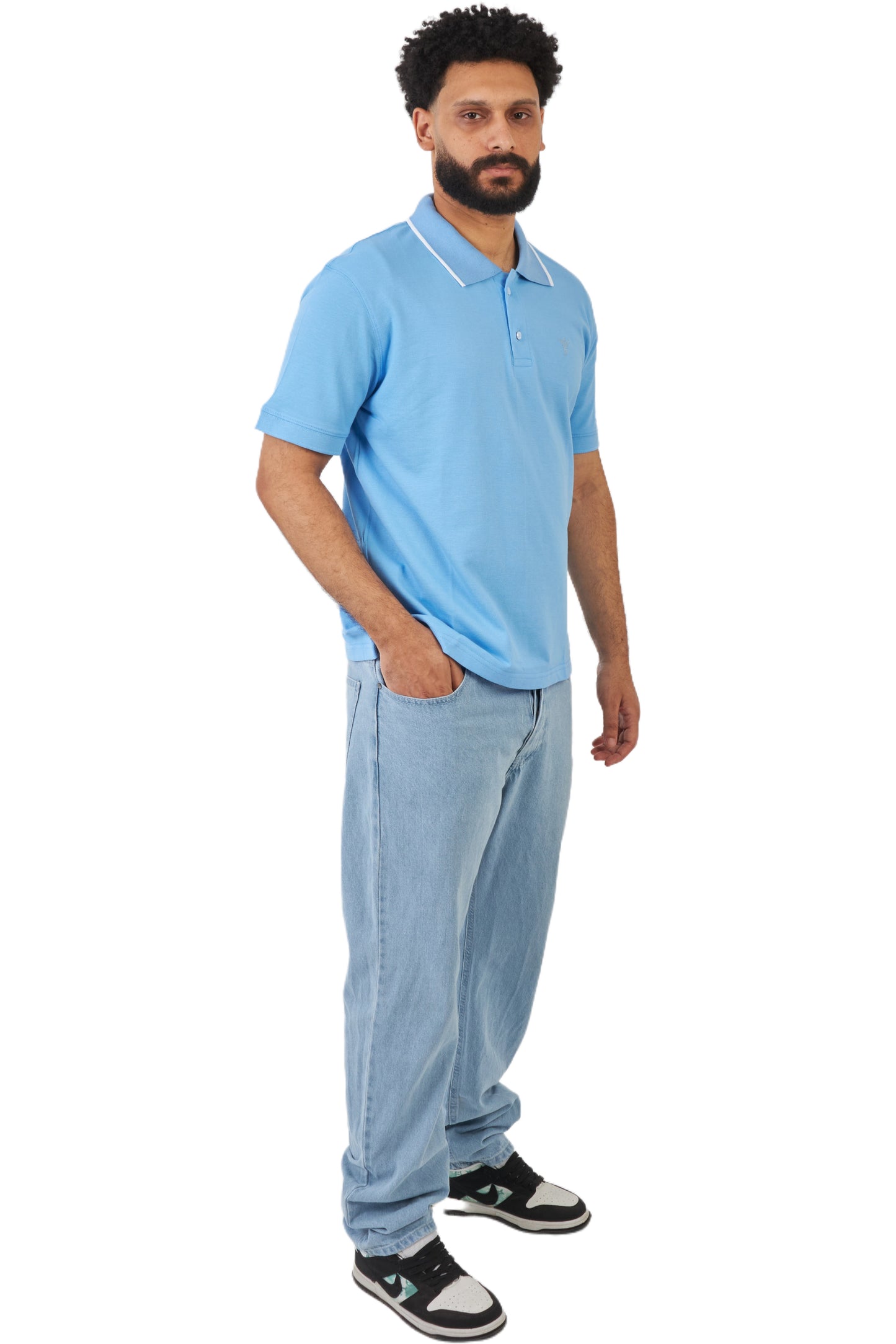 baby blue polo shirt